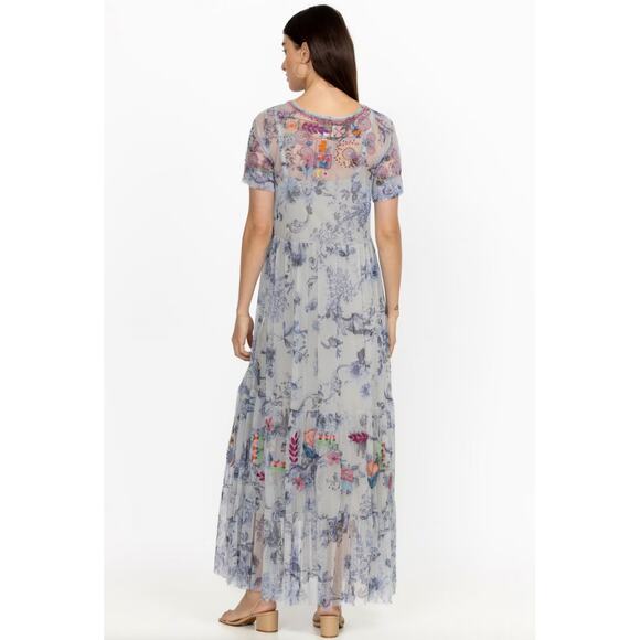 EUC Johnny Was $350 Logan Tierred Embroidered Mesh Maxi Dress - Picture 7 of 9